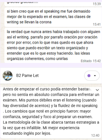 Testimonio de alumna de B2, curso First